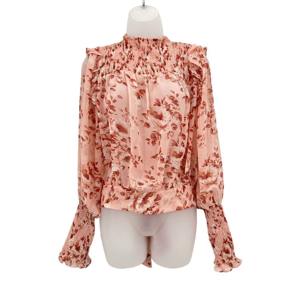 Bardot Remi Blouse Women's Small Long Sleeve Floral Sheer Tie Waist Long Sleeve - Picture 1 of 16
